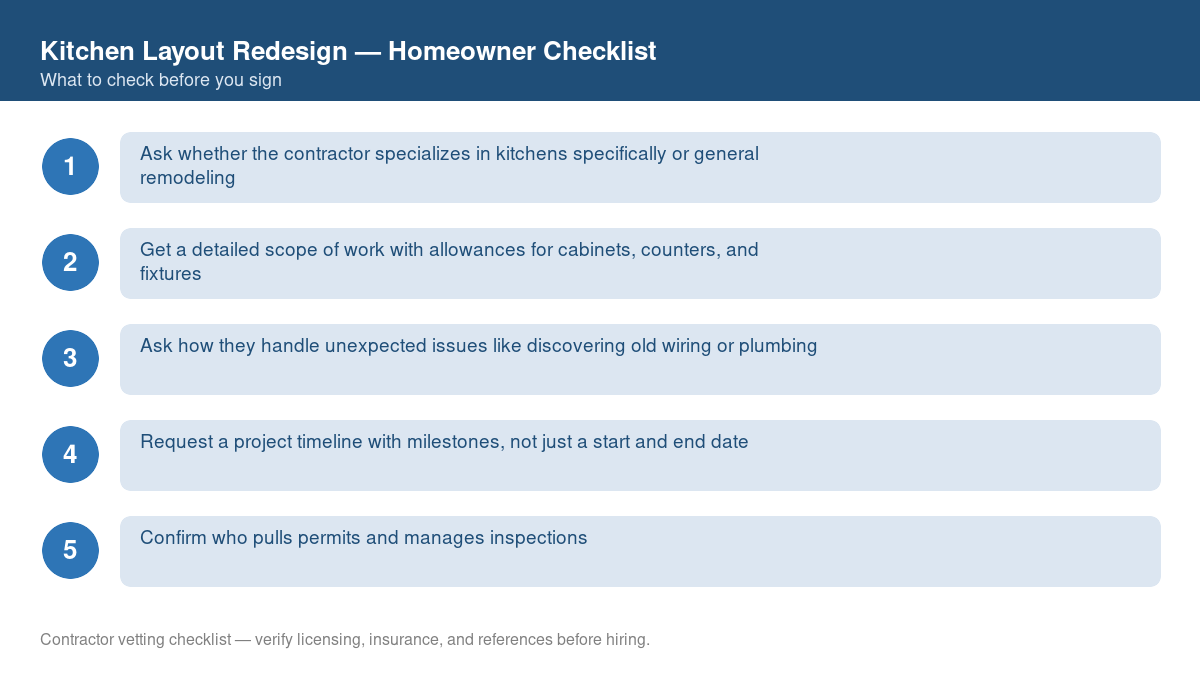 Checklist of steps to take before starting kitchen layout redesign