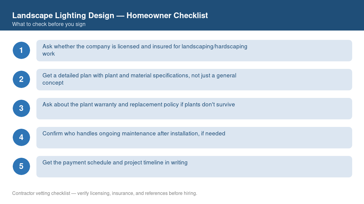 Checklist of steps to take before starting landscape lighting design