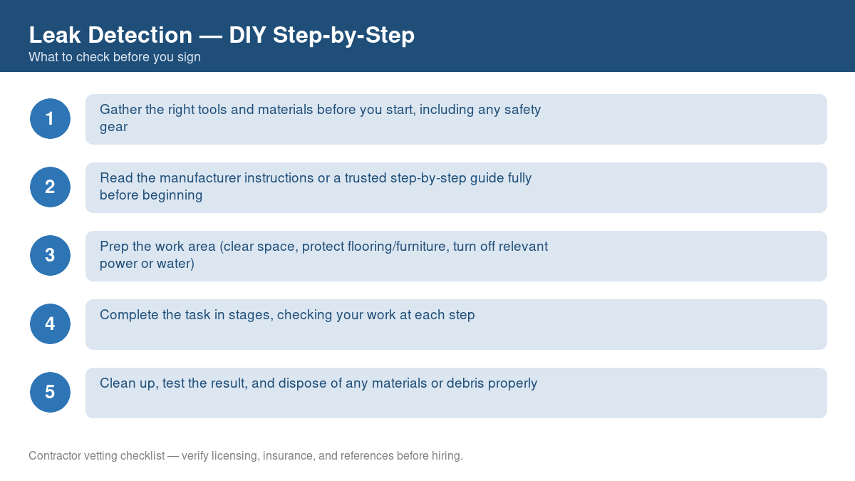 Checklist of step-by-step instructions for DIY leak detection