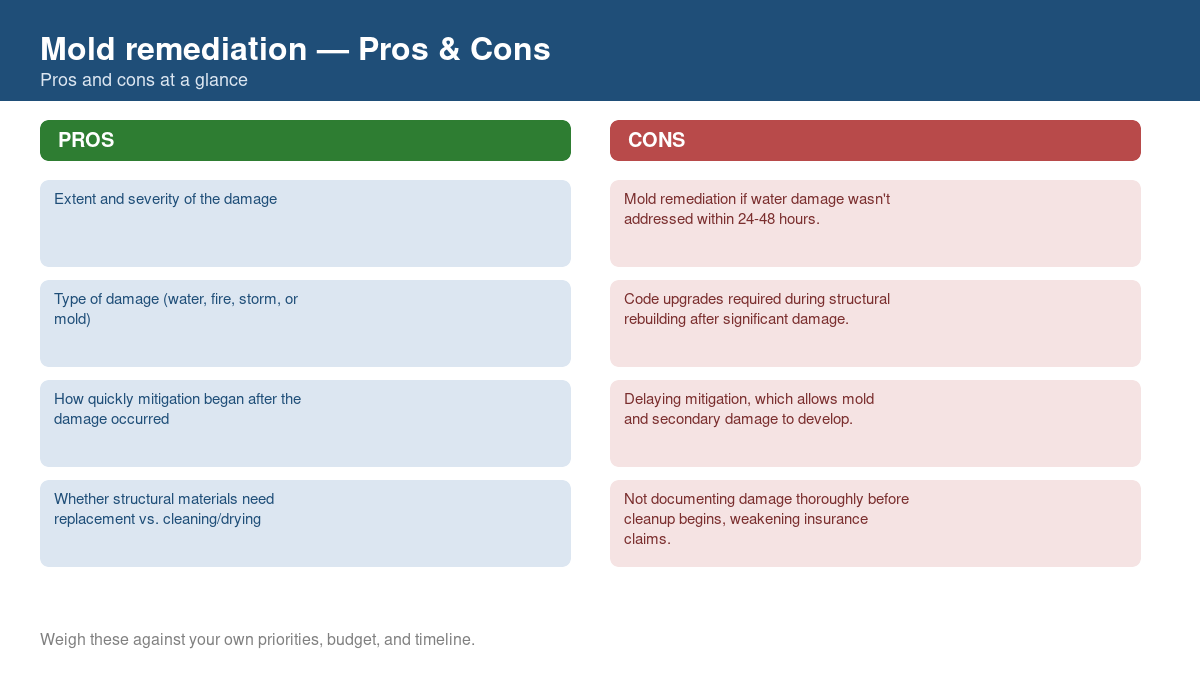 Pros and cons comparison chart for mold remediation