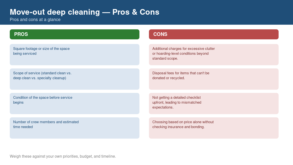 Pros and cons comparison chart for move-out deep cleaning