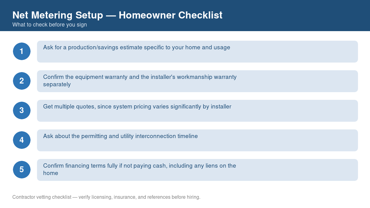 Checklist of steps to take before starting net metering setup