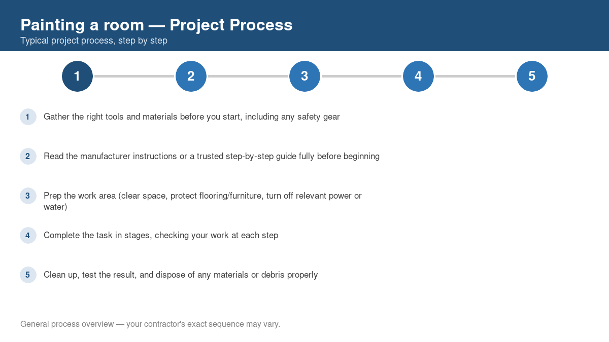 Step-by-step diagram of the typical process for painting a room