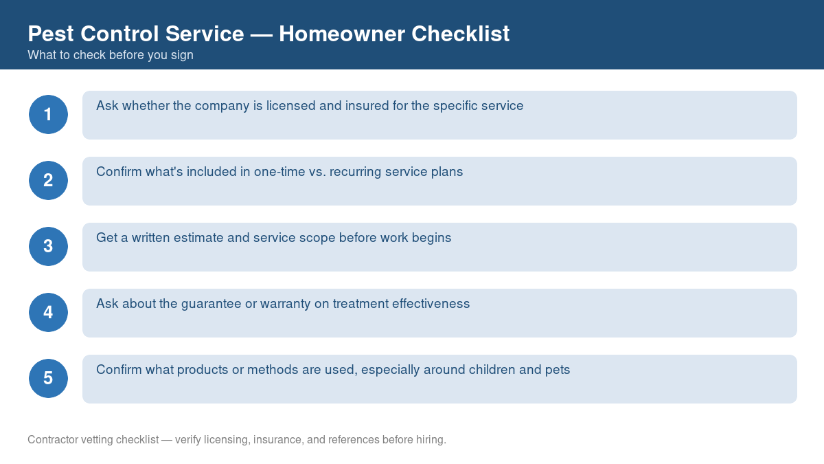 Checklist of steps to take before starting pest control service