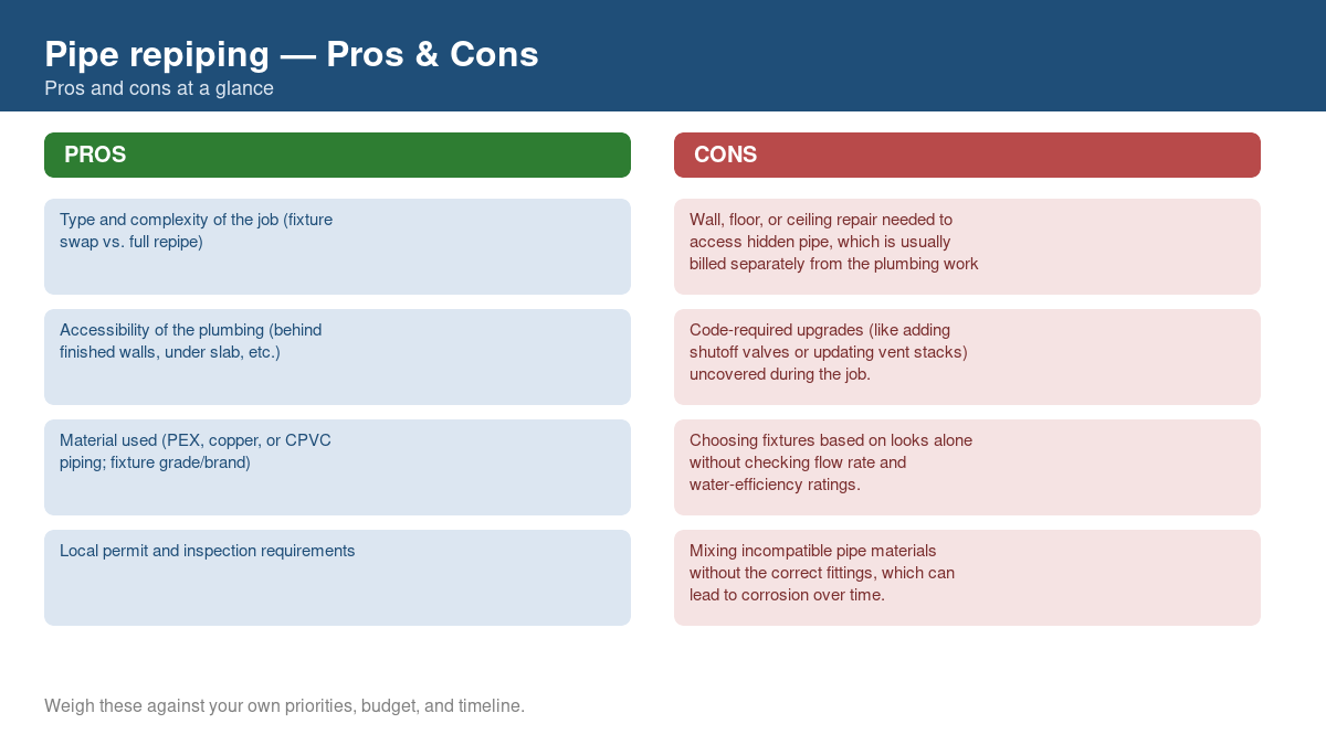 Pros and cons comparison chart for pipe repiping