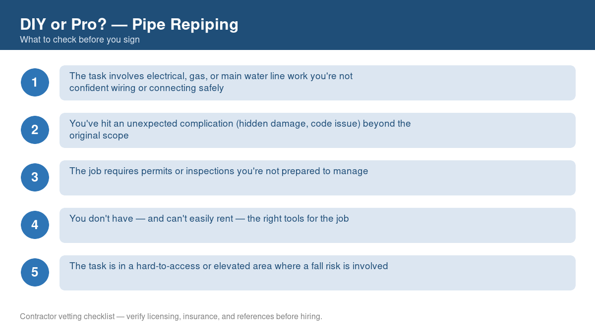 Checklist of signs you should call a professional instead of DIYing pipe repiping