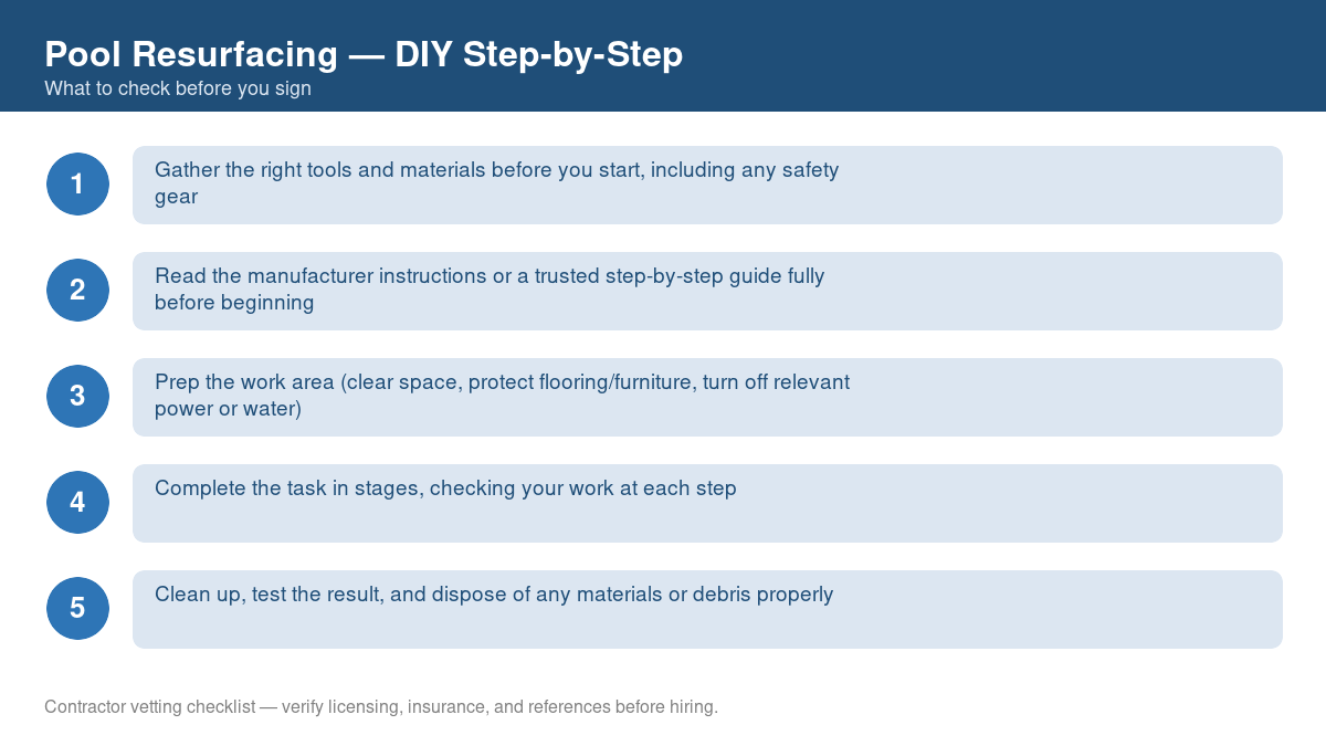Checklist of step-by-step instructions for DIY pool resurfacing