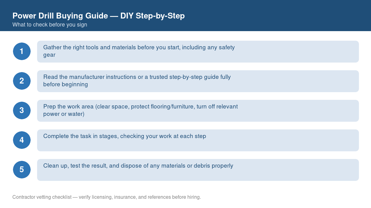 Checklist of step-by-step instructions for DIY power drill buying guide
