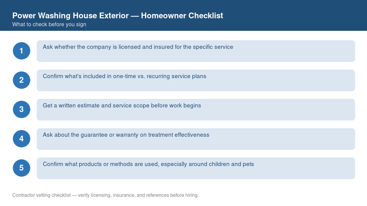 Checklist of steps to take before starting power washing house exterior