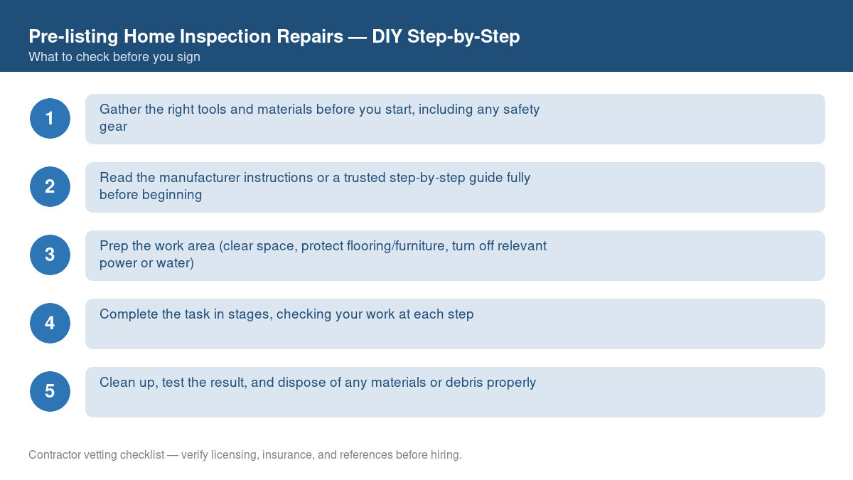 Checklist of step-by-step instructions for DIY pre-listing home inspection repairs