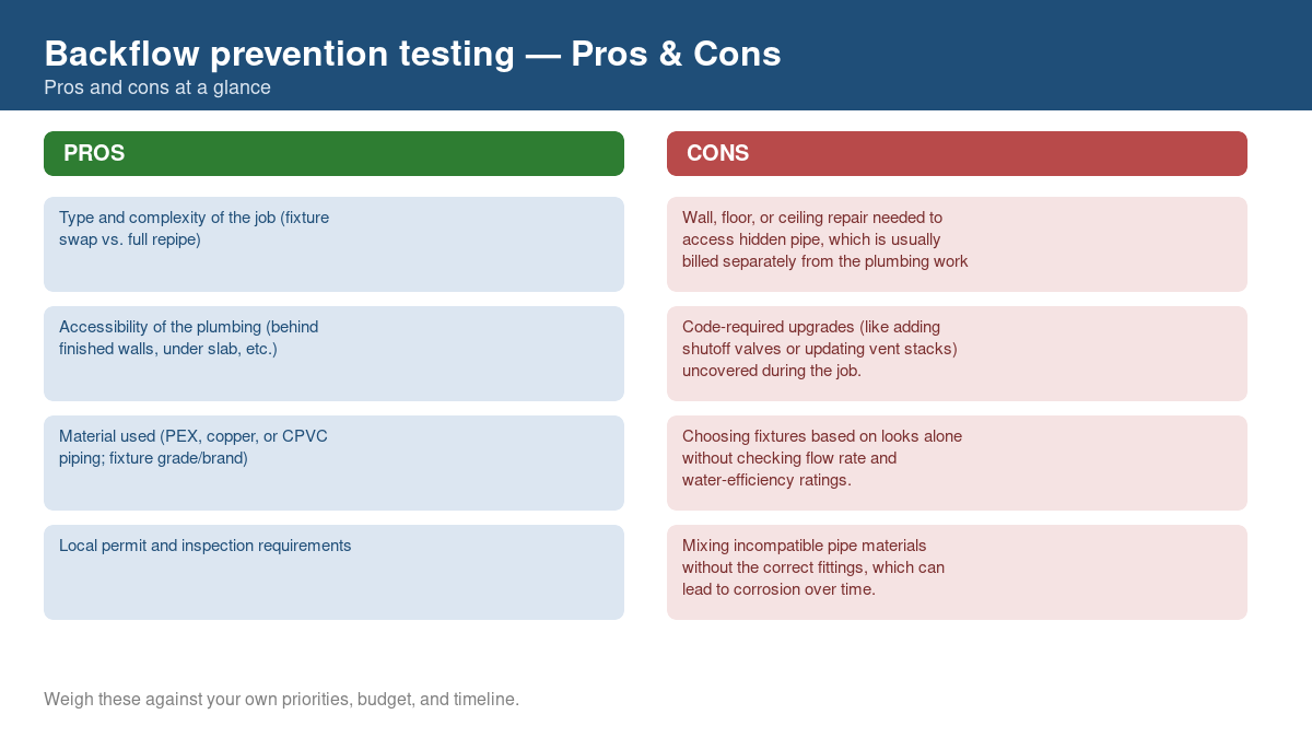 Pros and cons comparison chart for backflow prevention testing