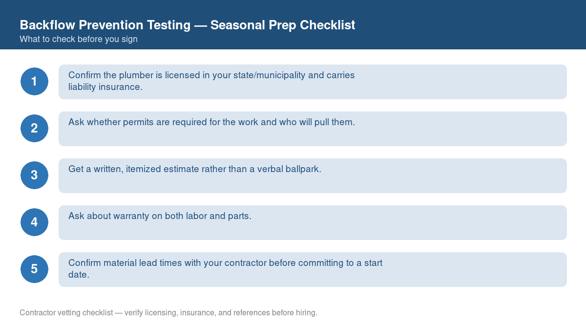 Checklist for seasonal preparation before starting backflow prevention testing