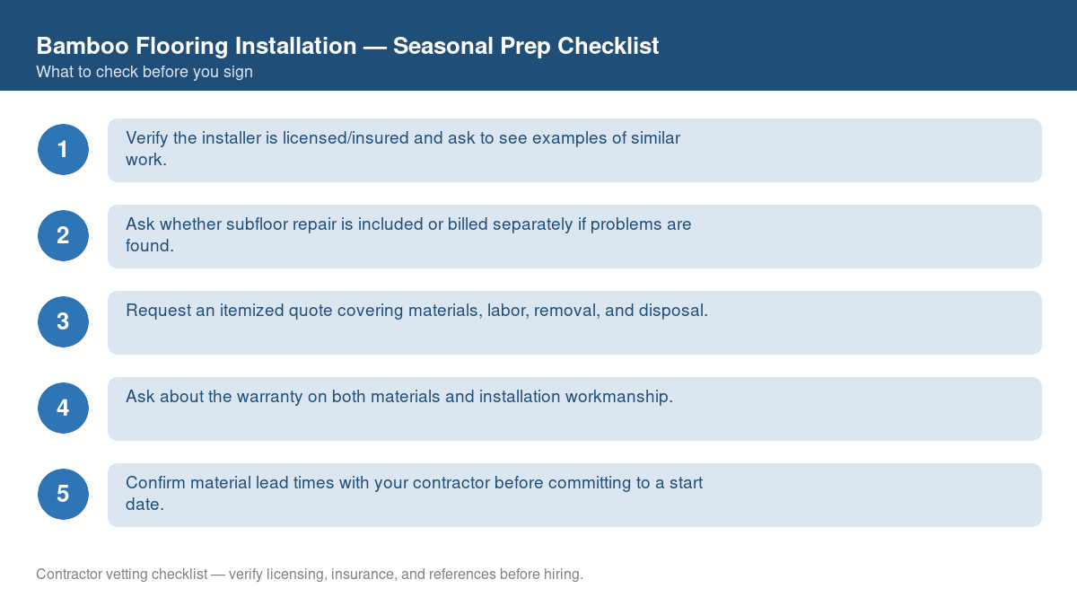 Checklist for seasonal preparation before starting bamboo flooring installation