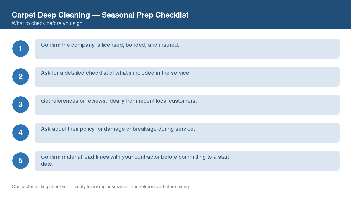 Checklist for seasonal preparation before starting carpet deep cleaning