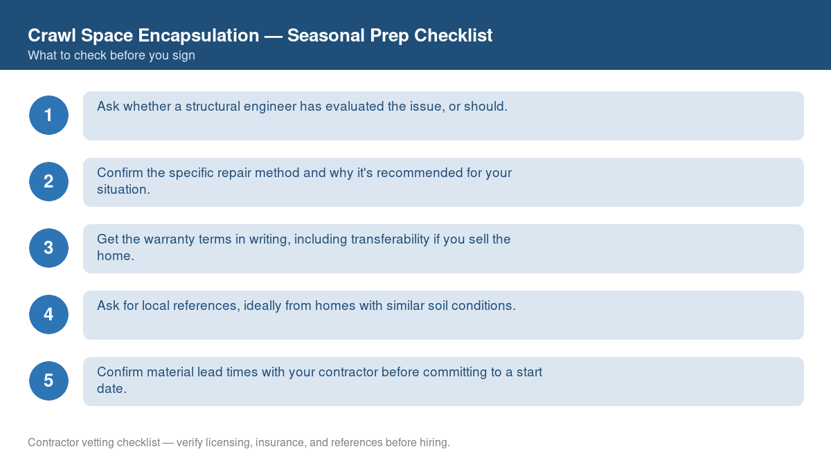 Checklist for seasonal preparation before starting crawl space encapsulation