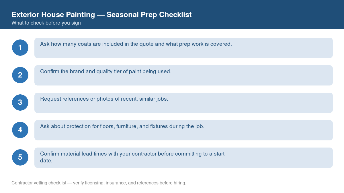 Checklist for seasonal preparation before starting exterior house painting