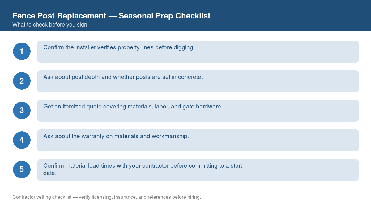 Checklist for seasonal preparation before starting fence post replacement