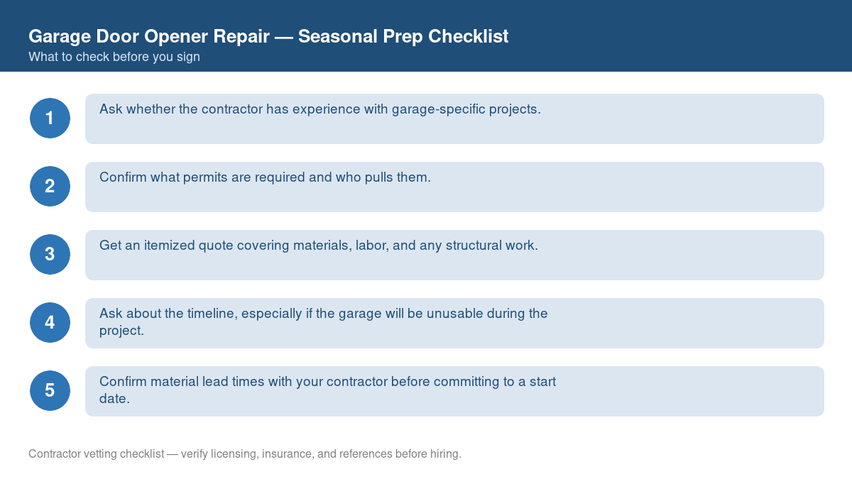 Checklist for seasonal preparation before starting garage door opener repair