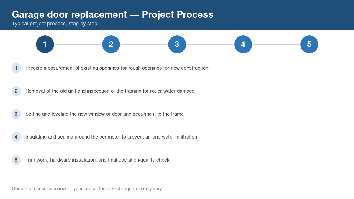 Step-by-step diagram of the typical process for garage door replacement