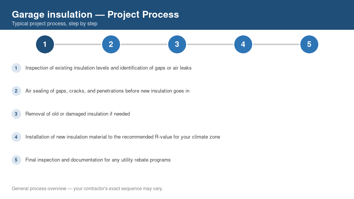 Step-by-step diagram of the typical process for garage insulation