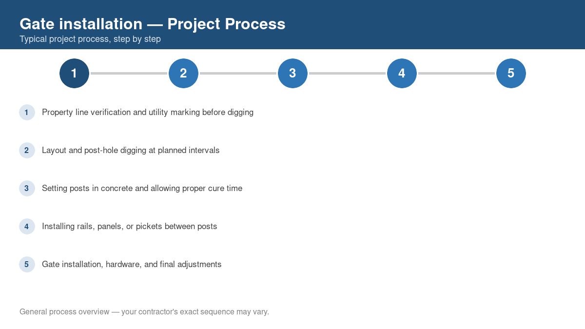 Step-by-step diagram of the typical process for gate installation