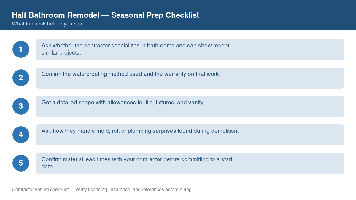 Checklist for seasonal preparation before starting half bathroom remodel