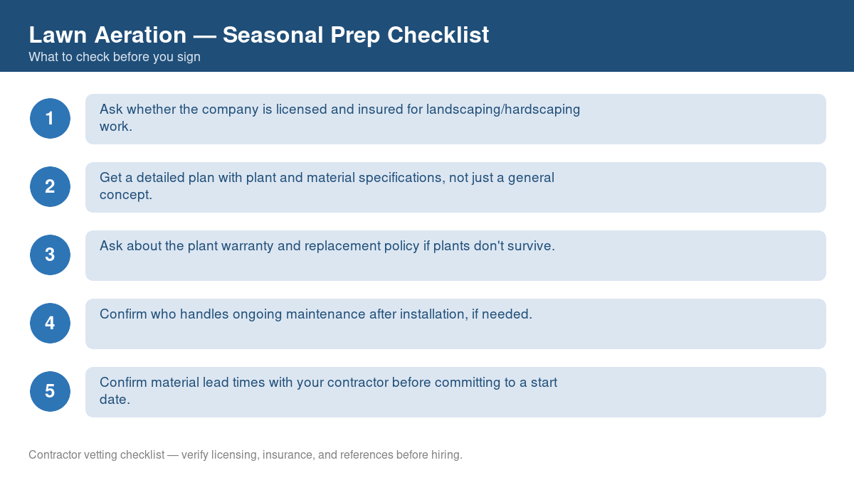 Checklist for seasonal preparation before starting lawn aeration