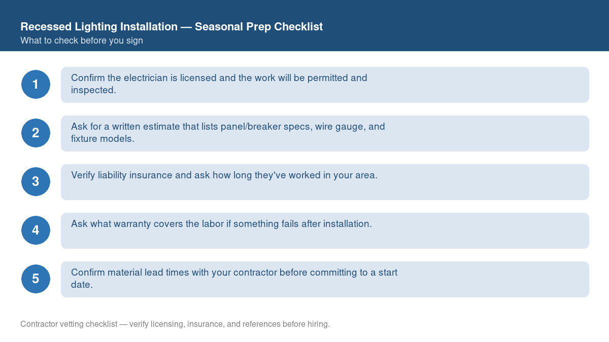 Checklist for seasonal preparation before starting recessed lighting installation