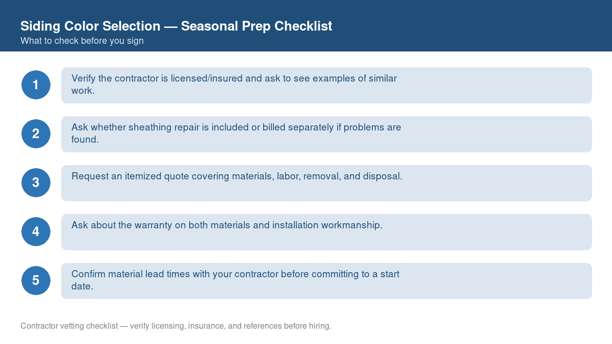 Checklist for seasonal preparation before starting siding color selection