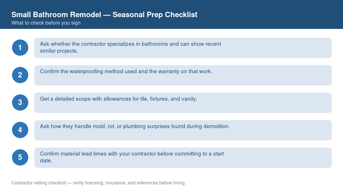 Checklist for seasonal preparation before starting small bathroom remodel