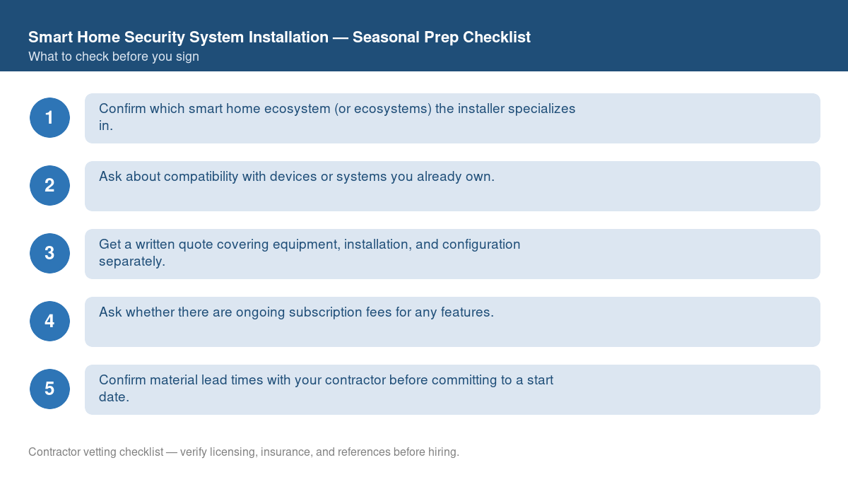 Checklist for seasonal preparation before starting smart home security system installation