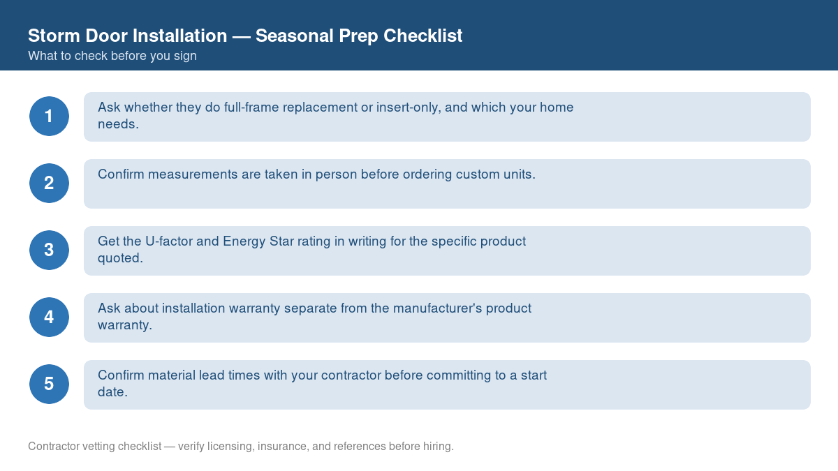 Checklist for seasonal preparation before starting storm door installation