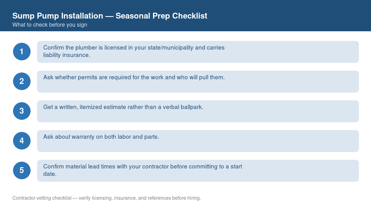 Checklist for seasonal preparation before starting sump pump installation