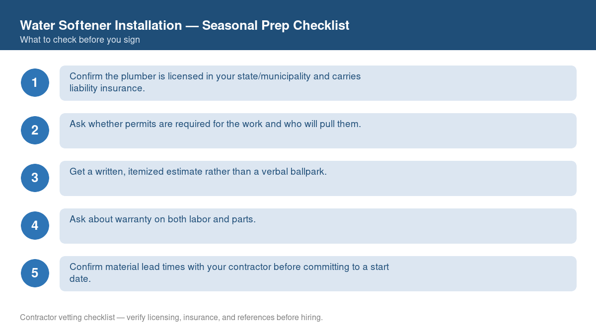 Checklist for seasonal preparation before starting water softener installation