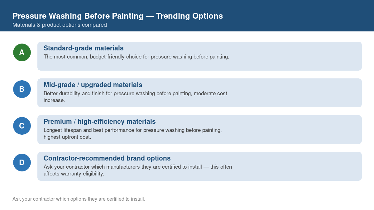 Comparison of trending material and product options for pressure washing before painting in 2026