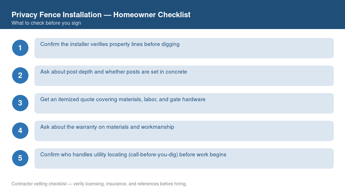 Checklist of steps to take before starting privacy fence installation