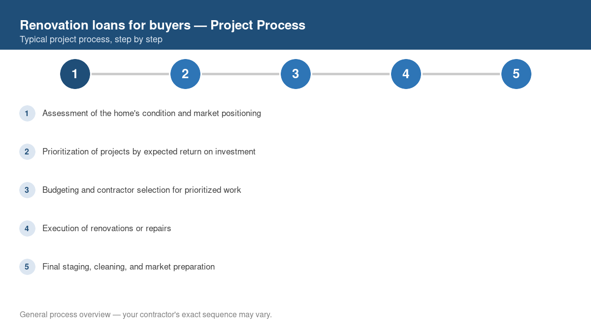 Step-by-step diagram of the typical process for renovation loans for buyers