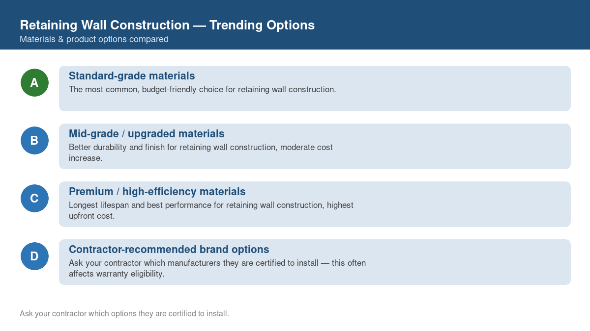 Comparison of trending material and product options for retaining wall construction in 2026