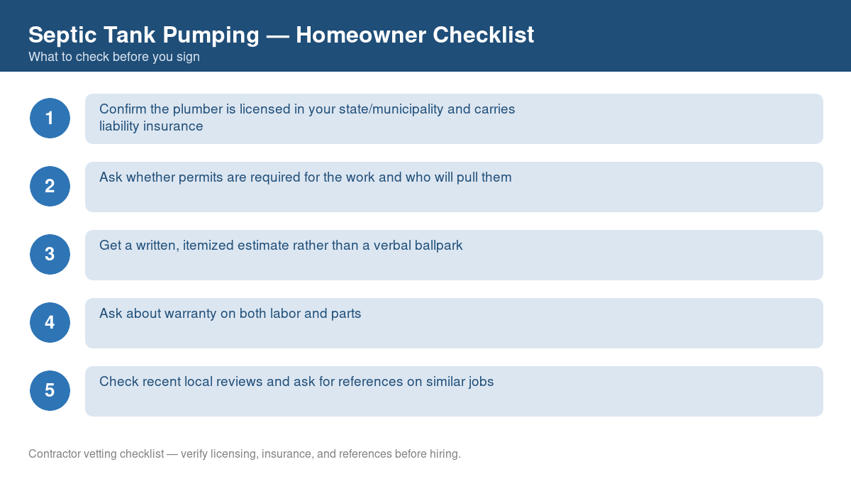 Checklist of steps to take before starting septic tank pumping