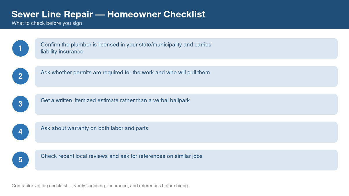 Checklist of steps to take before starting sewer line repair