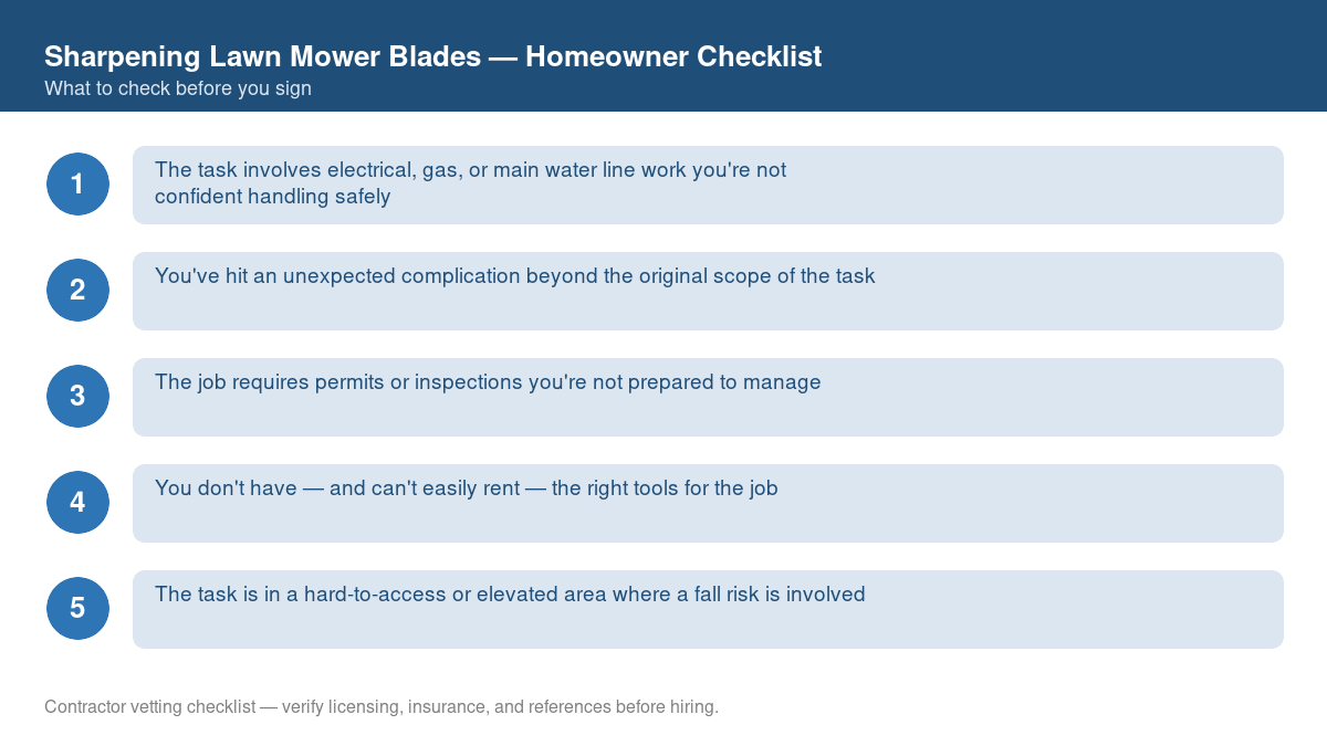 Checklist of steps to take before starting sharpening lawn mower blades