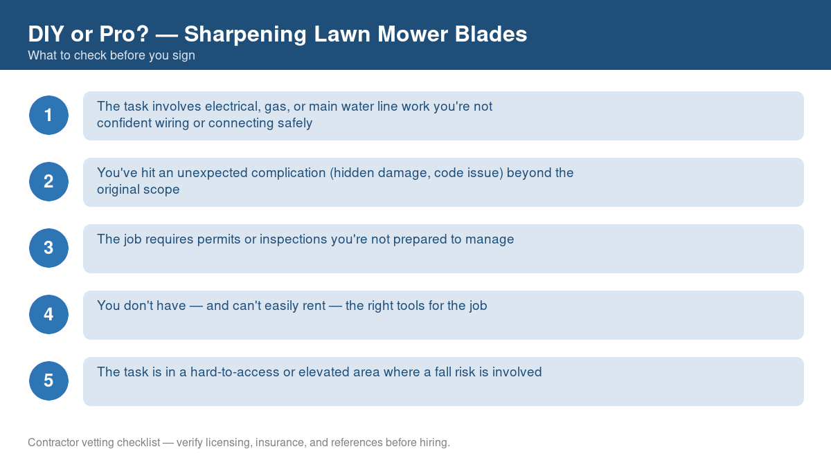 Checklist of signs you should call a professional instead of DIYing sharpening lawn mower blades