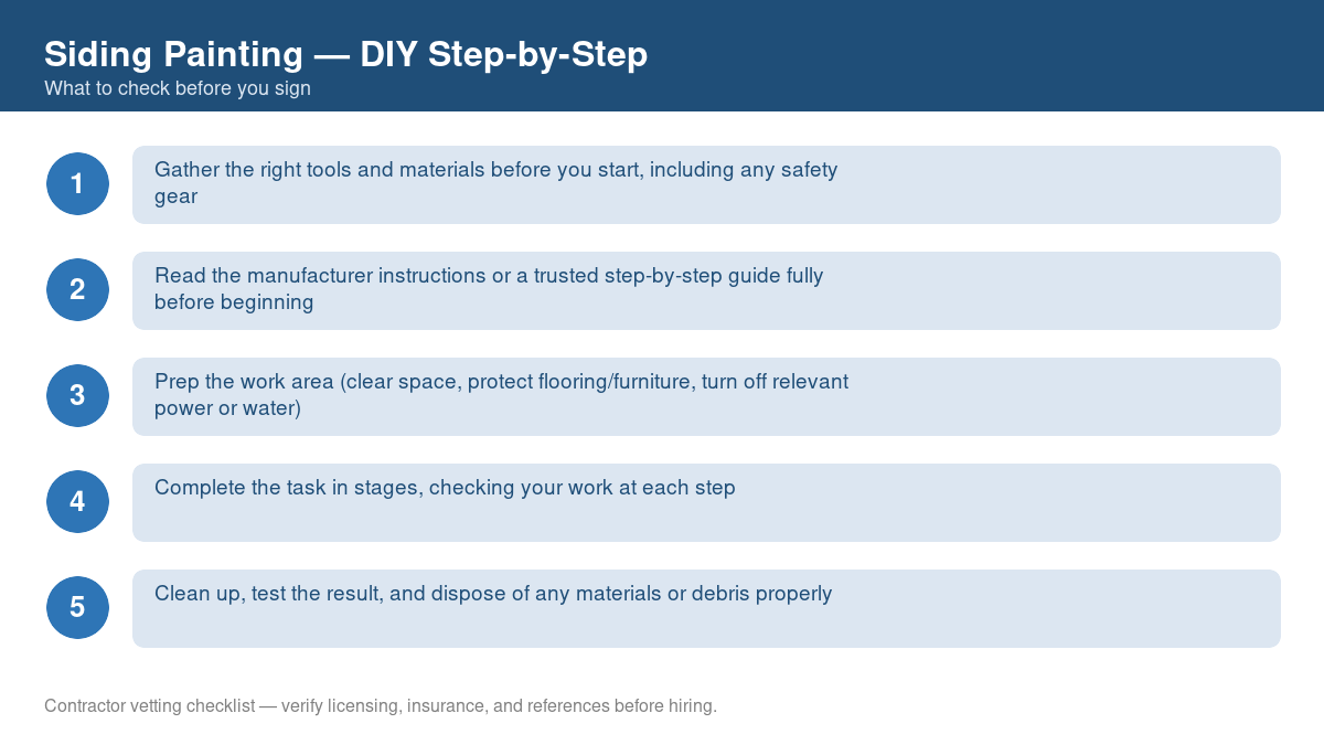Checklist of step-by-step instructions for DIY siding painting