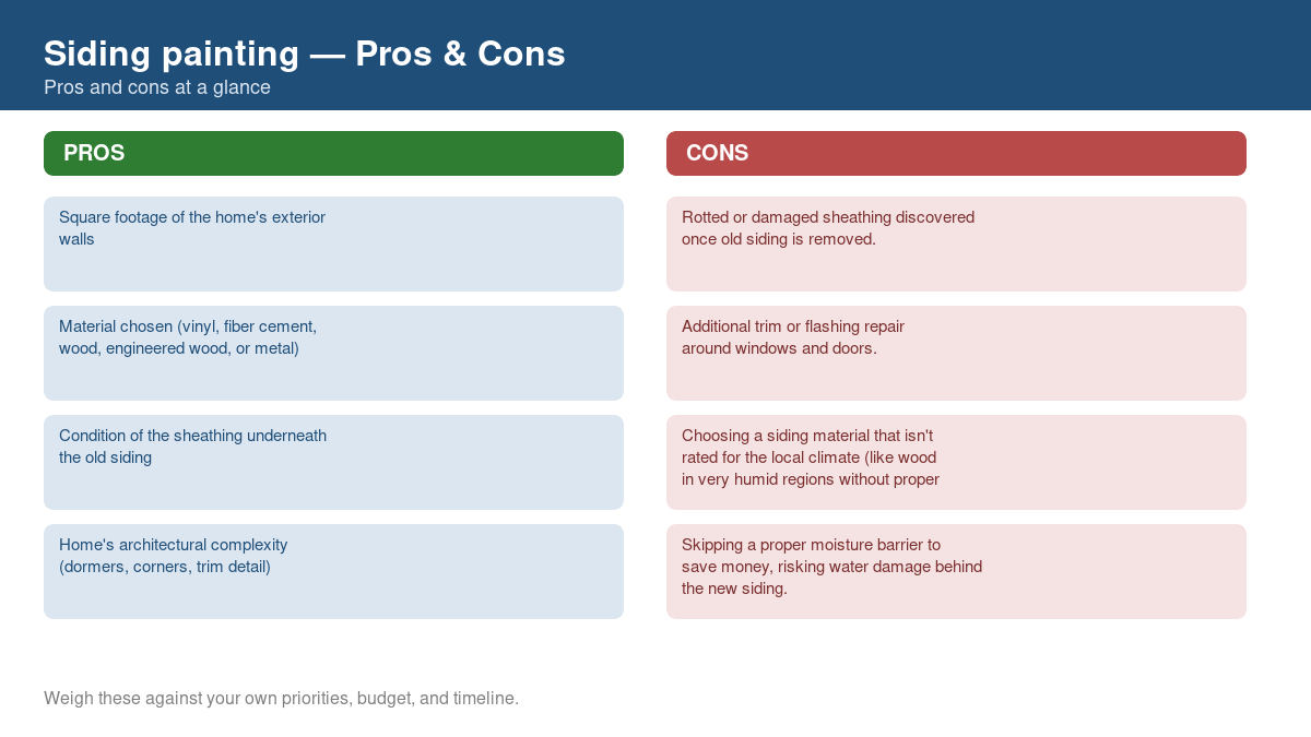 Pros and cons comparison chart for siding painting