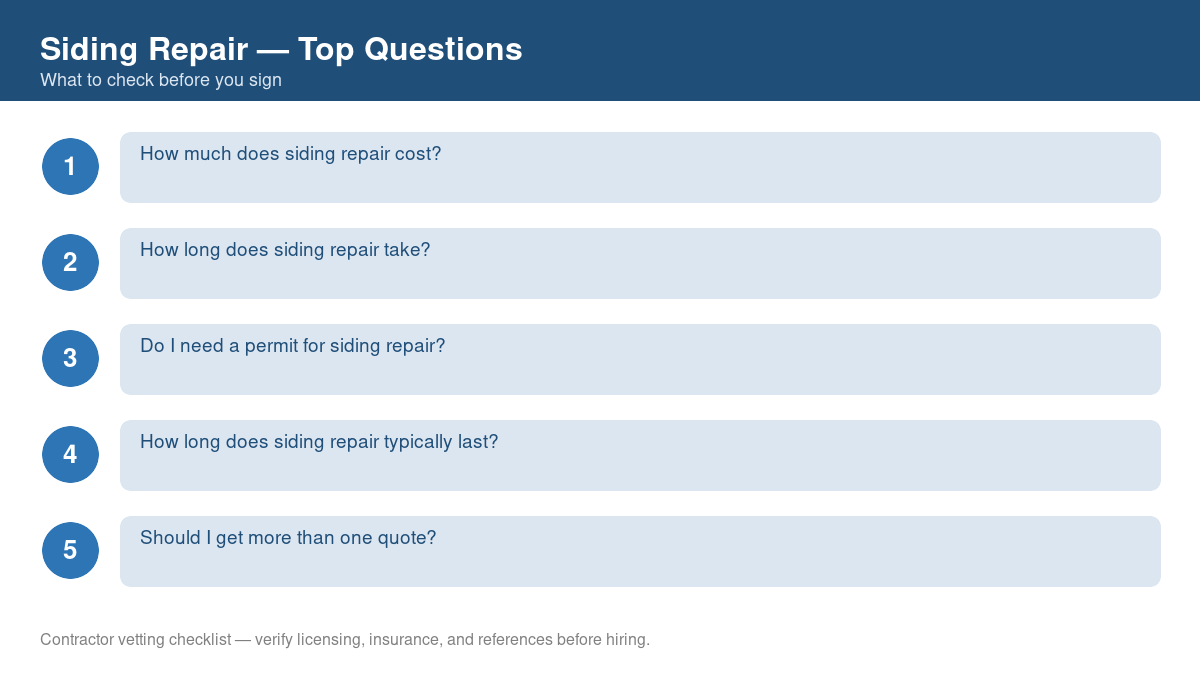 Checklist of the most common homeowner questions about siding repair