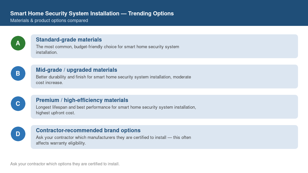 Comparison of trending material and product options for smart home security system installation in 2026