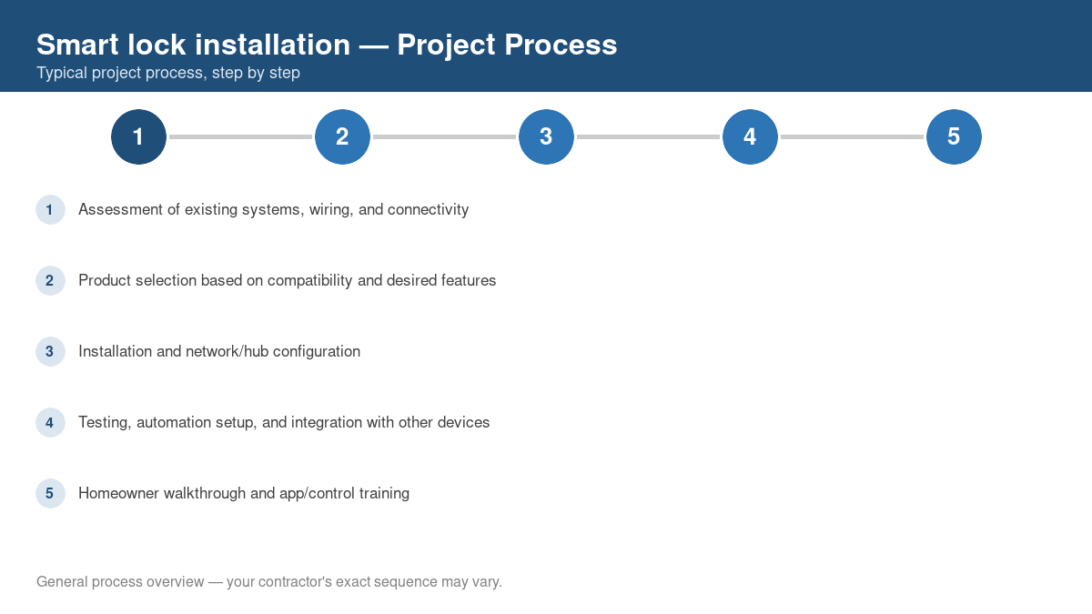 Step-by-step diagram of the typical process for smart lock installation