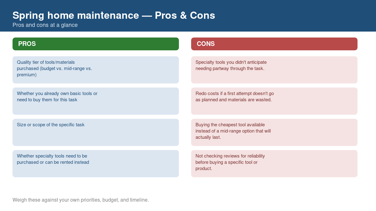 Pros and cons comparison chart for spring home maintenance