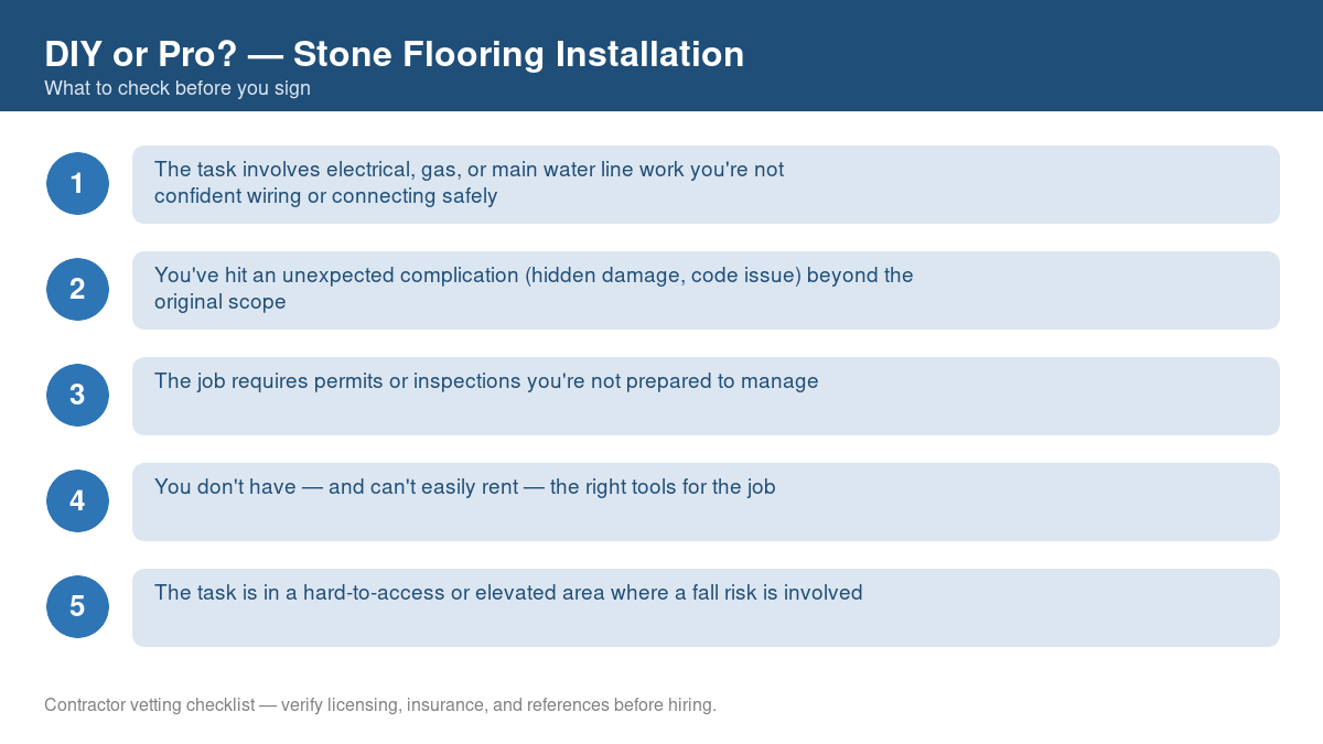Checklist of signs you should call a professional instead of DIYing stone flooring installation