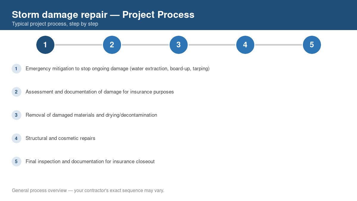 Step-by-step diagram of the typical process for storm damage repair